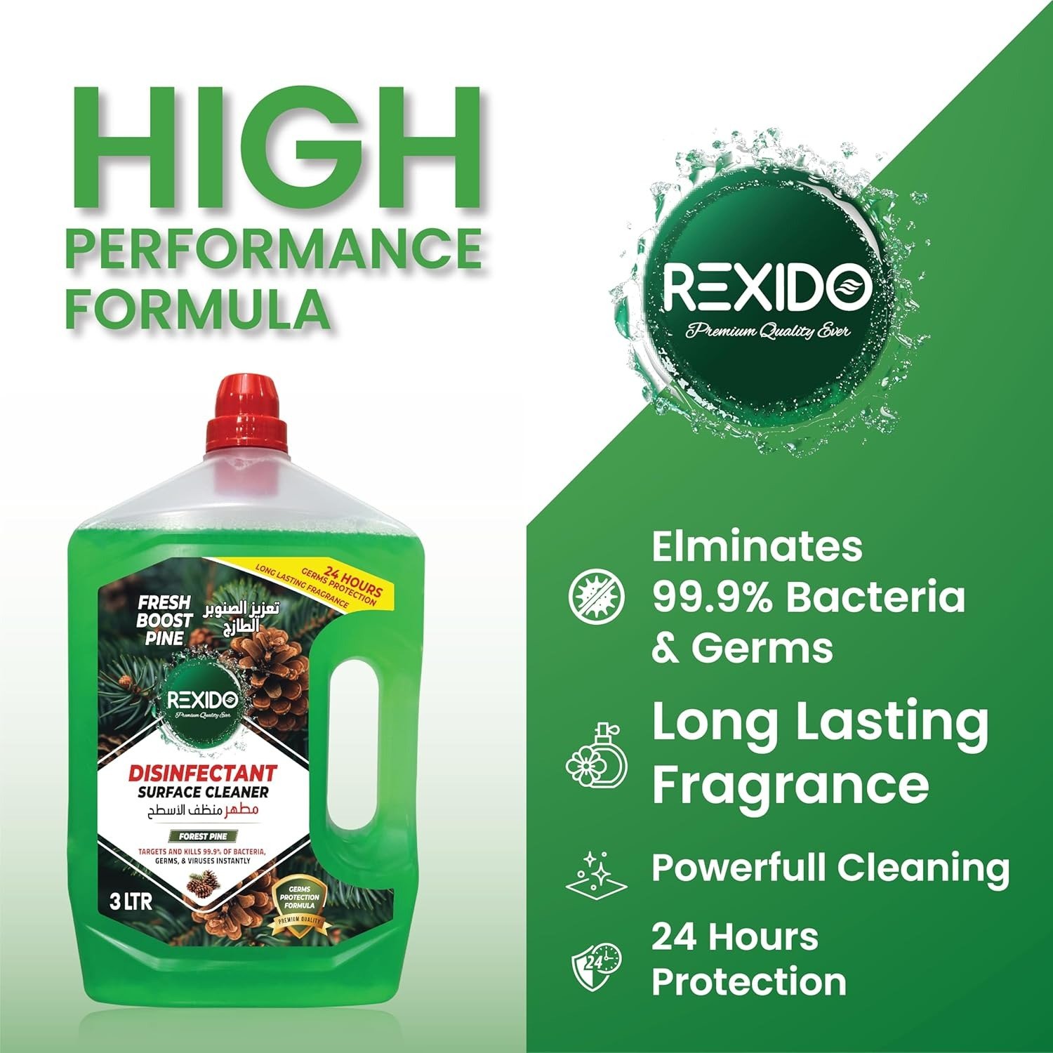 REXIDO High Power Antibacterial Floor Cleaner (Forest Pine) – 3L: - Image 3