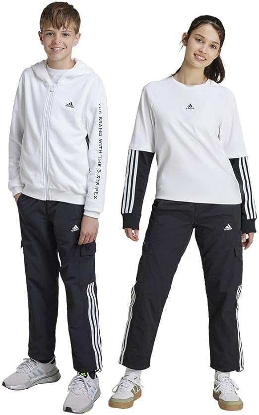 ADIDAS Street Jam Junior Cargo Pants – Loose Fit, Recycled Nylon, Adjustable Waist – White (13–14 Years)