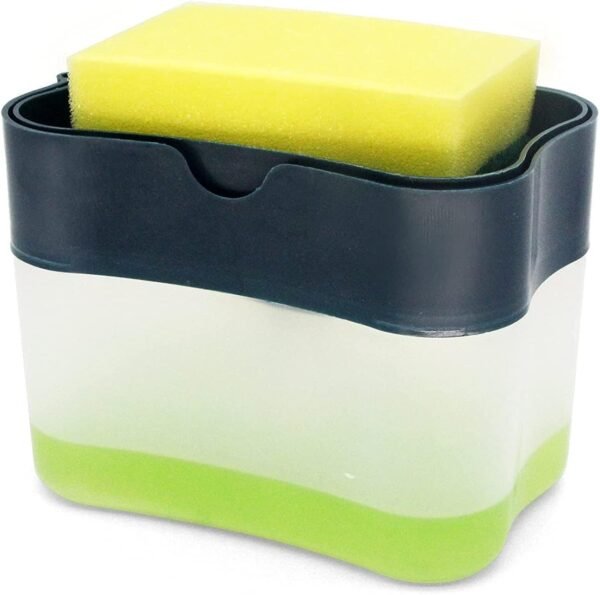 2 In 1 Sponge Rack Shelf Soap Detergent Dispenser Pump, Large Capacity With Sponge, 1 Hand Operation