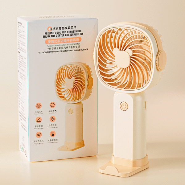 Portable Mini Handhel Fan with Phone holder Base Rechargeable
