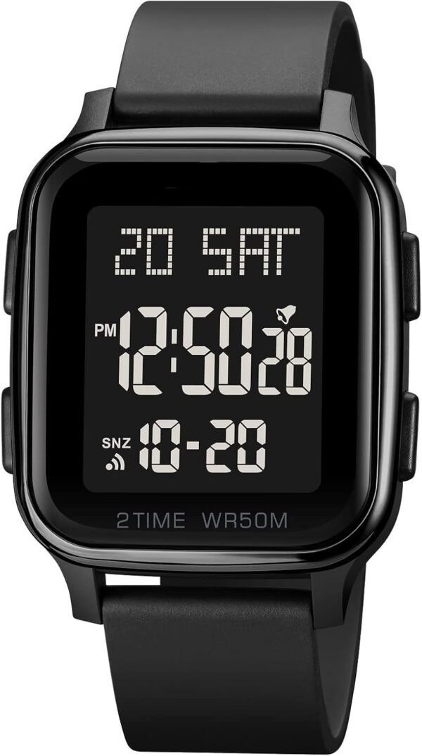 Watches for Men Fashion Trend Black Multi-Function Waterproof Watch LED Digital Chronograph Rubber Strap Square Watches