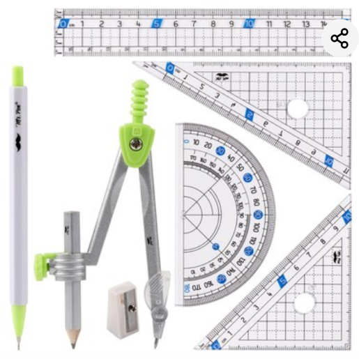 MATH Geometry Set, 7 pcs, Compass for Geometry Compass Math, Geometry Kit with Storage Box, Math Compass, Geometry Set for School, Protractor and Compass Set, Drawing Tools, Ruler Set