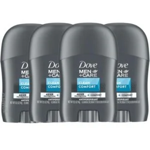 MEN + CARE Clean Comfort Deodorant Travel Stick – 4 Pack (0.5 oz Each) | 48-Hour Sweat & Odor Protection | Antiperspirant for Men with 1/4 Moisturizing Cream | Compact & TSA-Friendly