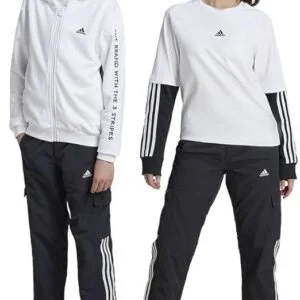 ADIDAS Street Jam Junior Cargo Pants – Loose Fit, Recycled Nylon, Adjustable Waist – White (13–14 Years)