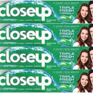 Close Up Triple Fresh Formula Gel Toothpaste, Menthol Fresh, 75Ml (Pack Of 4)