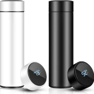 Smart Water Bottle, Stainless Steel Vacuum Flask with Digital Temperature Display, Leak Proof Travel Mug Car Portable Travel Tea Coffee Vacuum Thermoses Cup for School, Office (Black, White)