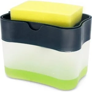 2 In 1 Sponge Rack Shelf Soap Detergent Dispenser Pump, Large Capacity With Sponge, 1 Hand Operation