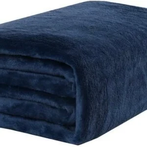 Silky Soft Bed Blanket Single Size Plain Microfiber Flannel Throw for Sofa Chair Couch Home Office and Travel (Navy Blue)