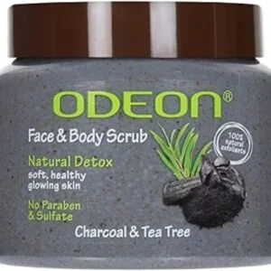 ODEON Charcoal & Tea Tree Oil Body Scrub (300ml) | Face Scrub for Oily Skin | Fight Odour & Bacteria | Gentle Exfoliating for Natural Detox, Soft & Glowing Skin
