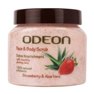 ODEON Strawberry Aloe Vera Scrub 300ml Body Scrub for Tan Removal Gentle Exfoliation Scrub for a Smoother Complexion Tan Removal Bathing Scrub with Goodness of Real Strawberries Aloe Vera's Calming Properties